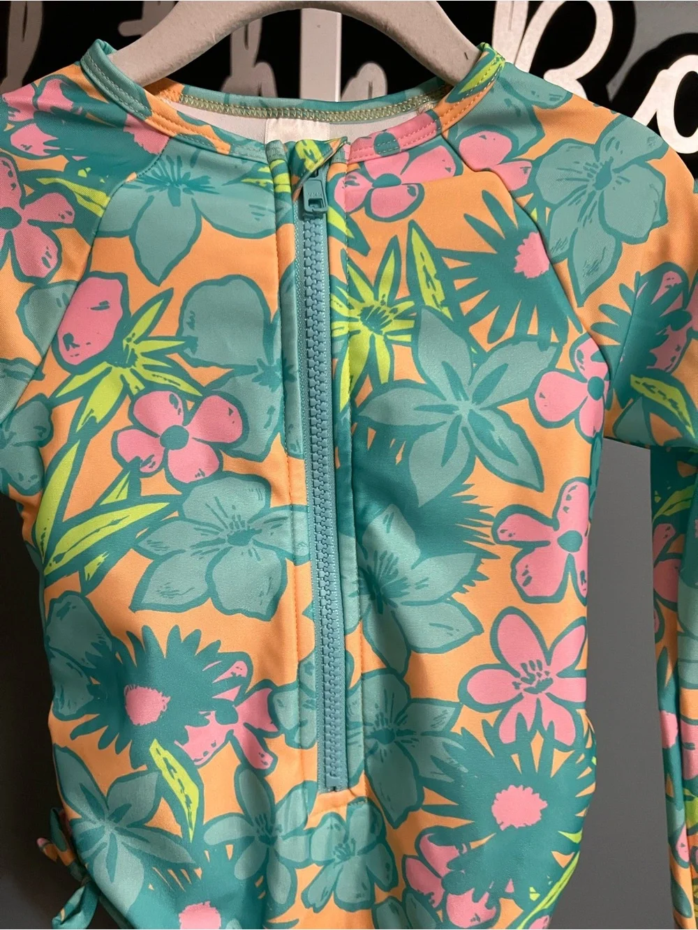 Cat & Jack Long-Sleeve Floral Zip Front Swimsuit NWT